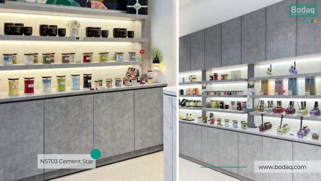 NS703 Cement Star - Stone & Marble Collection 9 Candle Store Storage Cabinets Resurfaced with NS703 Cement Star