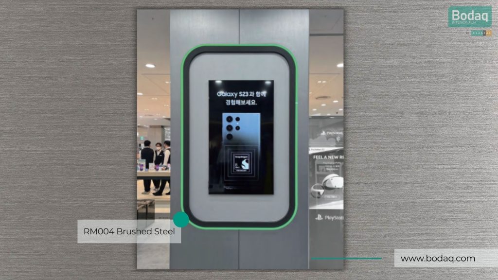 RM004 Brushed Steel Interior Film - Natural Surface Collection 10 A Display for Samsung Galaxy Phones Wrapped with RM004 Brushed Steel