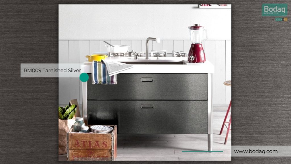 RM009 Tarnished Silver Interior Film - Metal Collection 10 Kitchen Sink Cabinet Wrapped with RM009