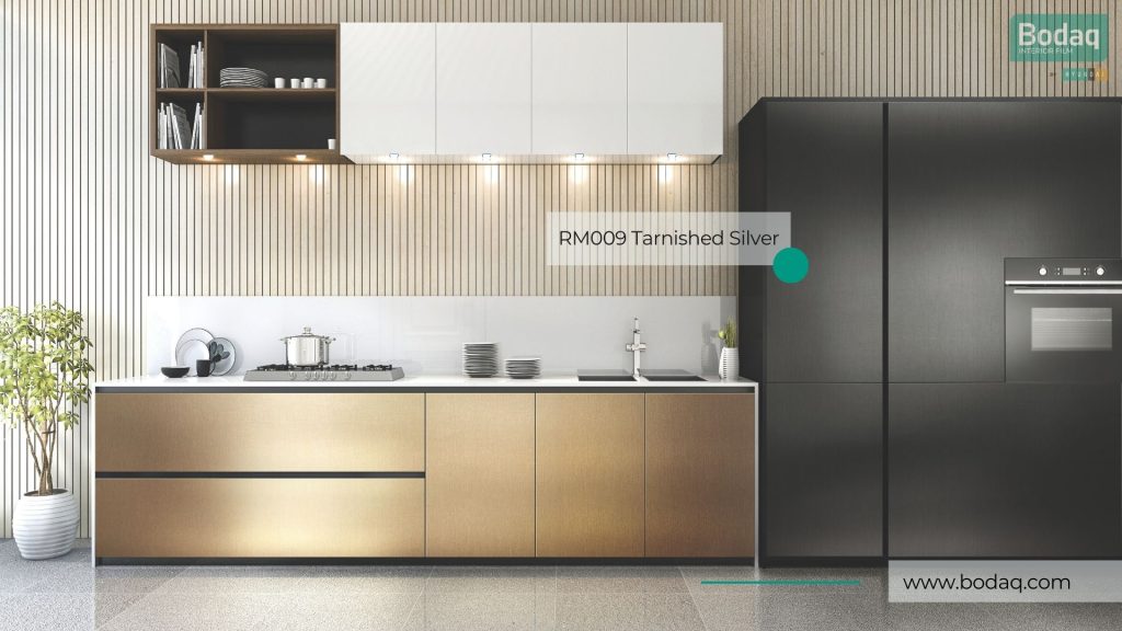RM009 Tarnished Silver Interior Film - Metal Collection 9 Build-in Fridge and Pantry Refinished with RM009 Tarnished Silver