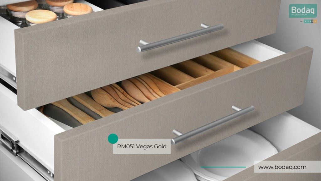 RM051 Vegas Gold Interior Film - Metal Collection 9 RM051 Vegas Gold on the drawers