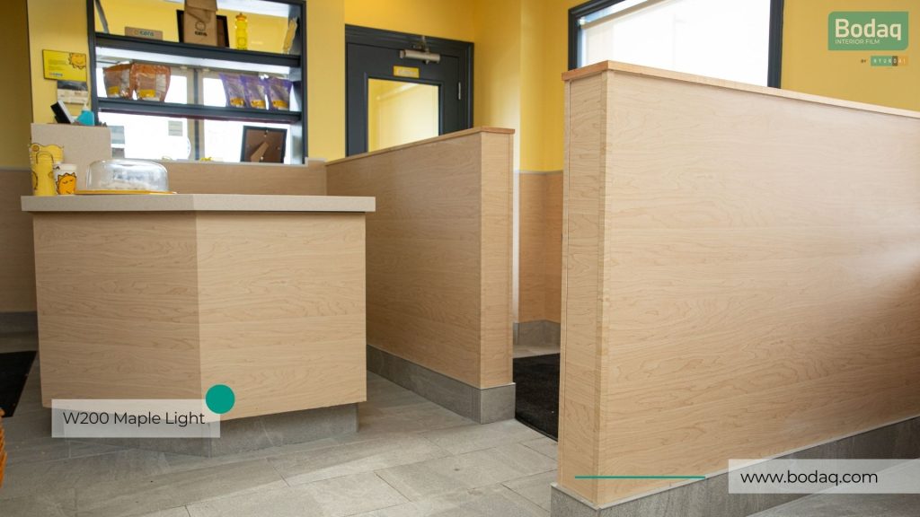 W200 Maple Light Wood Interior Film - Standard Wood Collection 10 Partition Walls and a Desk Wrapped with W200 Maple Light
