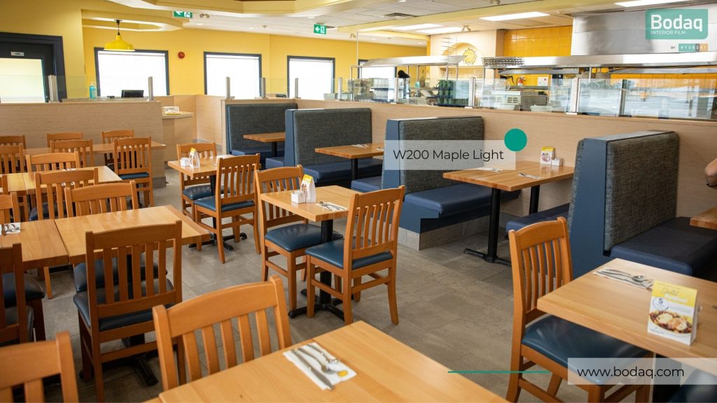 W200 Maple Light Wood Interior Film - Standard Wood Collection 11 Partition Walls at the Cora Restaurant Refinished with W200 Maple Light
