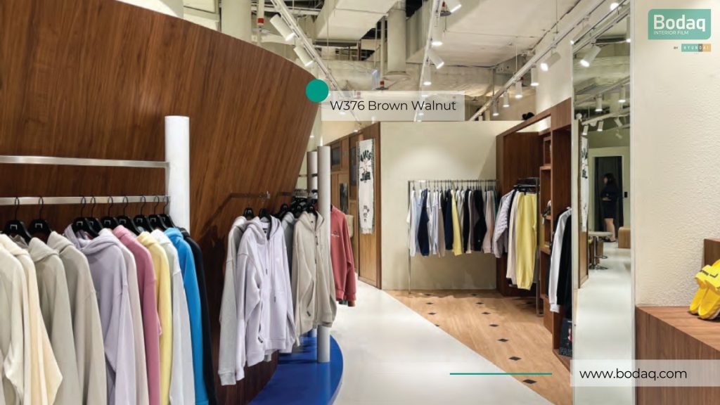 W376 Brown Walnut Interior Film - Standard Wood Collection 8 Clothing Store Display Resurfaced with W376 Brown Walnut