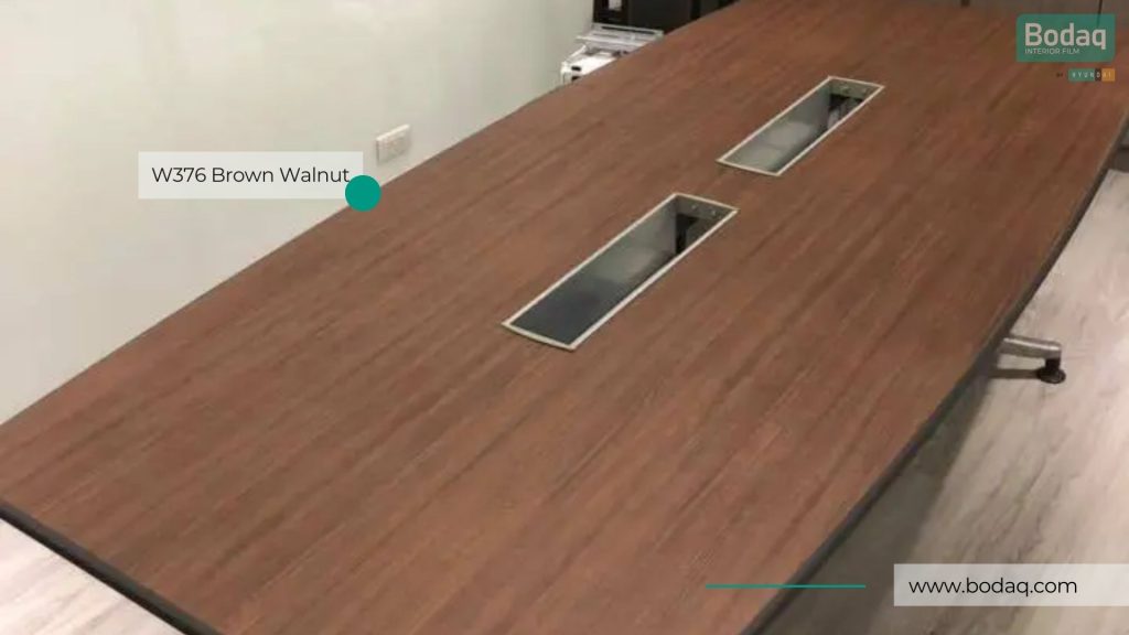 W376 Brown Walnut Interior Film - Standard Wood Collection 11 Boardroom Desk Refinished with W376 Brown Walnut