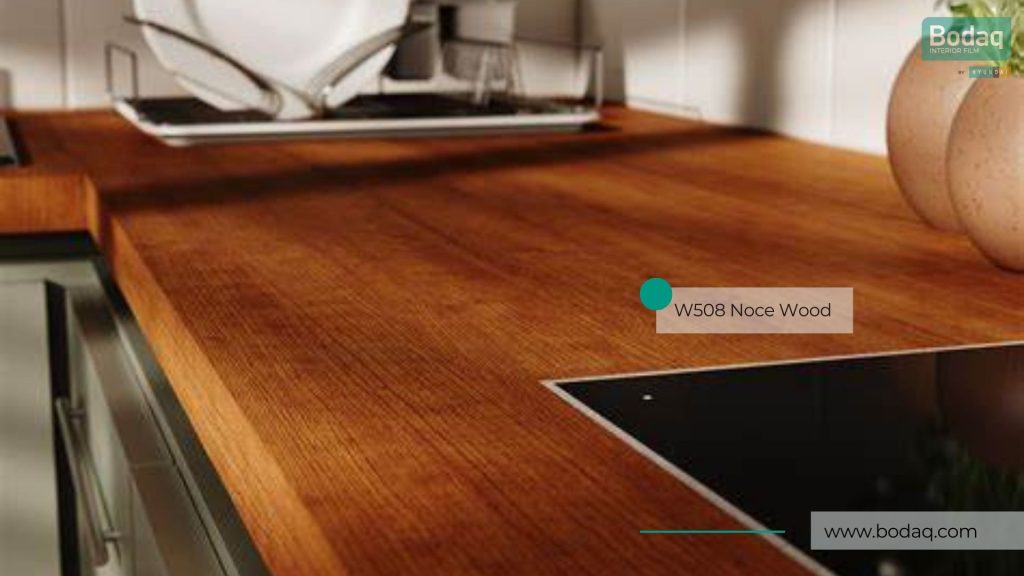 W508 Noce Medium Wood Interior Film - Standard Wood Collection 7 Kitchen countertop resurfaced with W508 Noce Wood