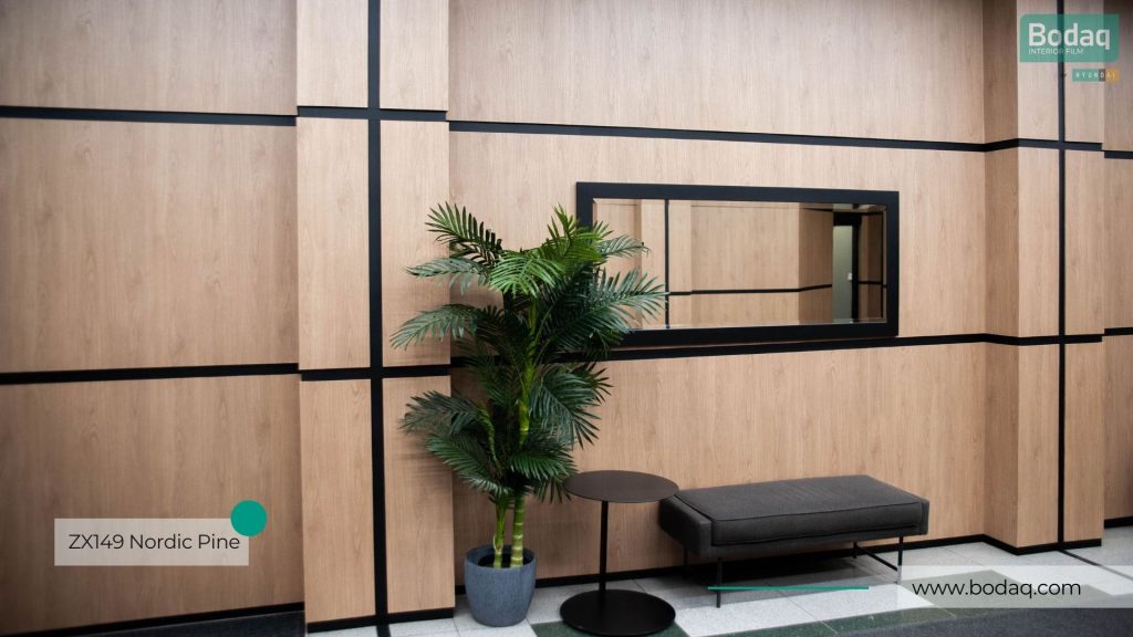 ZX149 Nordic Pine (old XP118) Film - Premium Wood Collection 11 Lobby Wall Paneling Resurfaced with ZX149 Nordic Pine