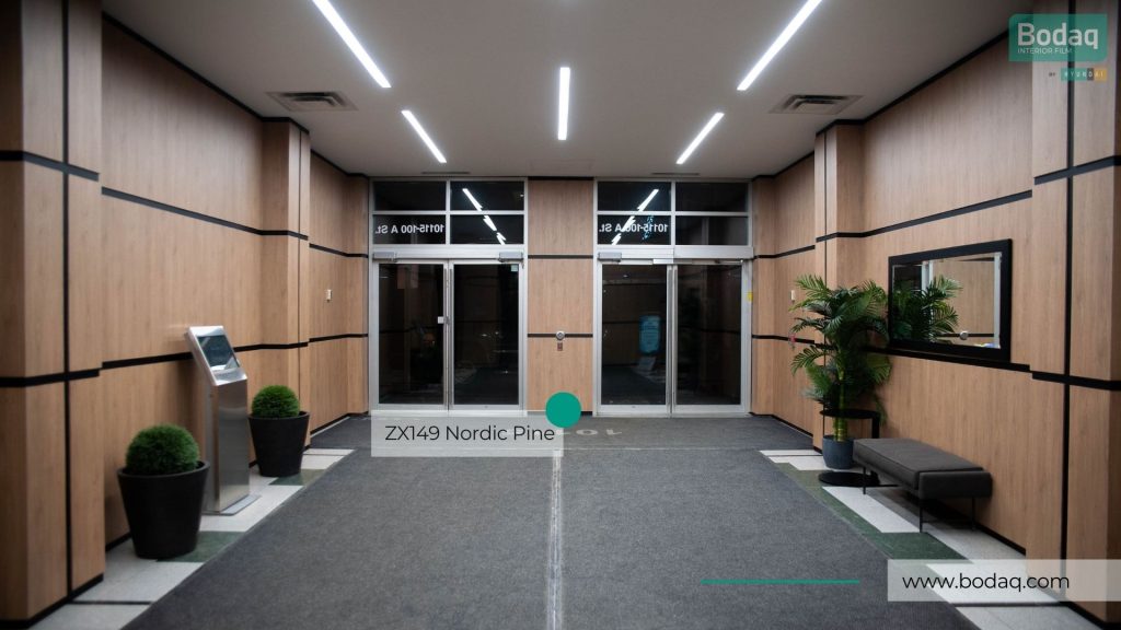 ZX149 Nordic Pine (old XP118) Film - Premium Wood Collection 9 Residential Building Entryway Walls Refinished with ZX149 Nordic Pine