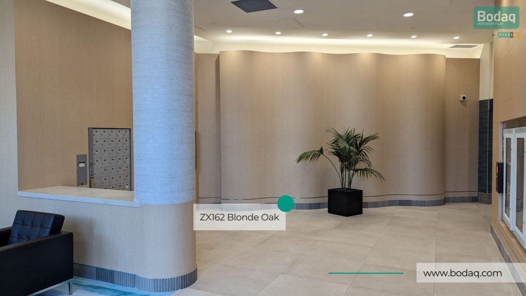 ZX162 Blonde Oak Interior Film - Wood Collection 8 Lobby Walls Refinished with ZX162 Blonde Oak