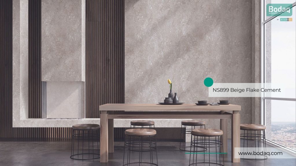 Discontinued - NS899 Beige Flake Cement Interior Film - Stone & Marble Collection 4 NS899 Beige Flake Cement on the Feature Wall