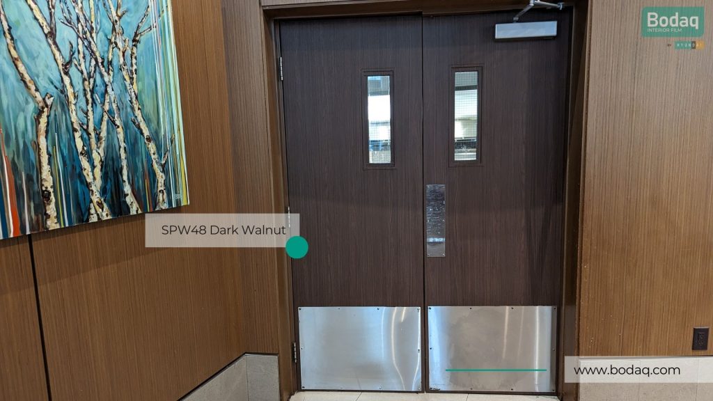 SPW48 Dark Walnut Interior Film - Origin Wood Collection 8 Hotel Door Refinished With SPW48 Dark Walnut