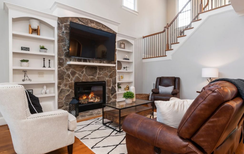 Mix and match textures - a fuzzy rug, different décor pieces.
