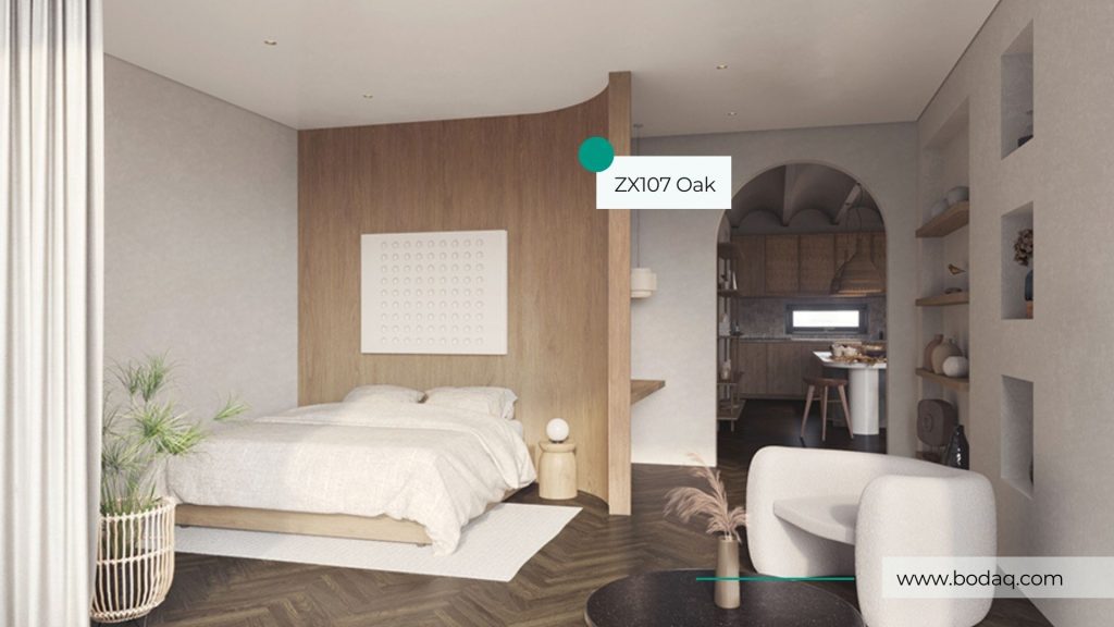 Wall paneling design ideas: Bedroom wall paneling covered with architectural film