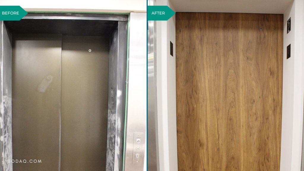 Elevator refinishing project #2. W141 Walnut
