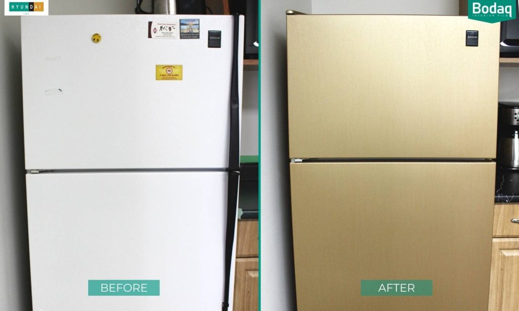 RM007 Real Gold Interior Film - Metal Collection 11 Fridge resurfaced with RM007 Before and After