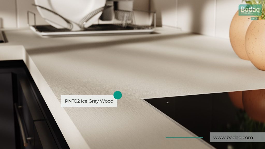 PNT02 Ice Gray Interior Film - Painted Wood Collection 12 Kitchen Countertop resurfaced with PNT02