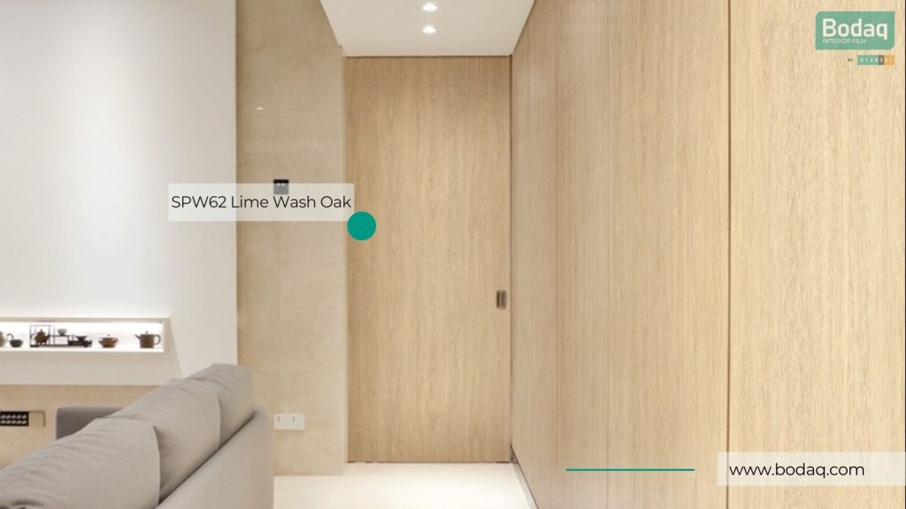 SPW62 Lime Wash Oak Interior Film - Origin Wood Collection 7 Wall Paneling Wrapped with SPW62 Lime Wash Oak